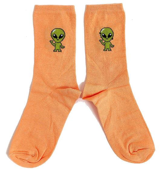 Friendly Little Green Alien Orange Ladies Socks