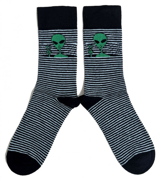 Peeping Green Alien Extra Terrestrial Mens Socks