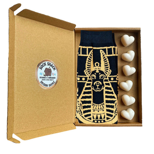 Anubis Egyptian God Underworld Black Men's Socks & Wax Melts Gift Set
