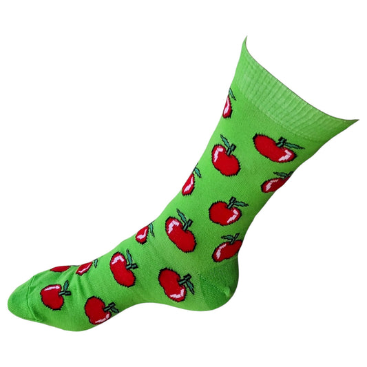 Rosy Red Orchard Of Cider Apples Bright Green Mens Fine Knit Socks