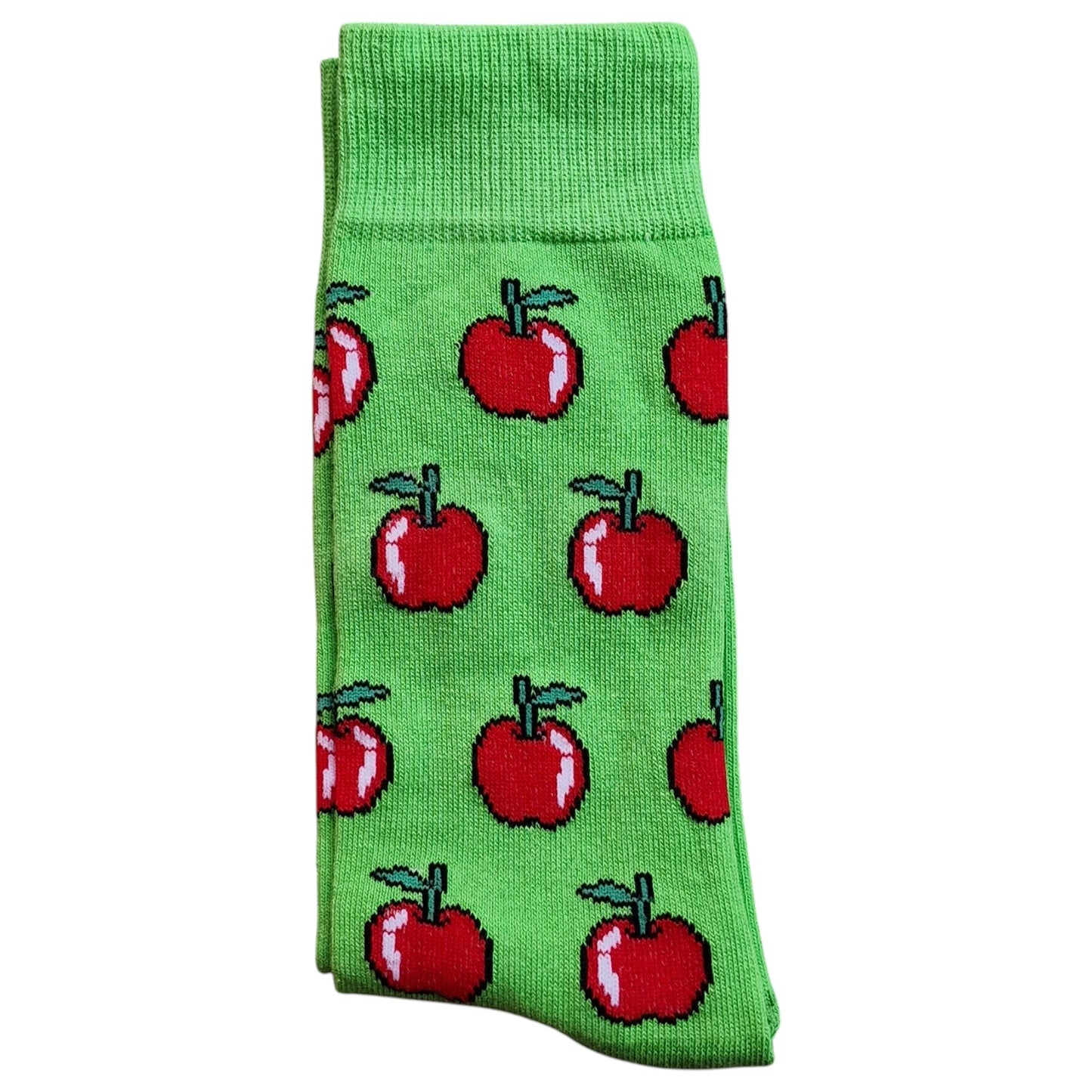 Rosy Red Orchard Of Cider Apples Bright Green Mens Fine Knit Socks
