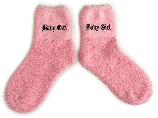 Cosy Pink Baby Girl Gothic Text Towelling Ladies Socks