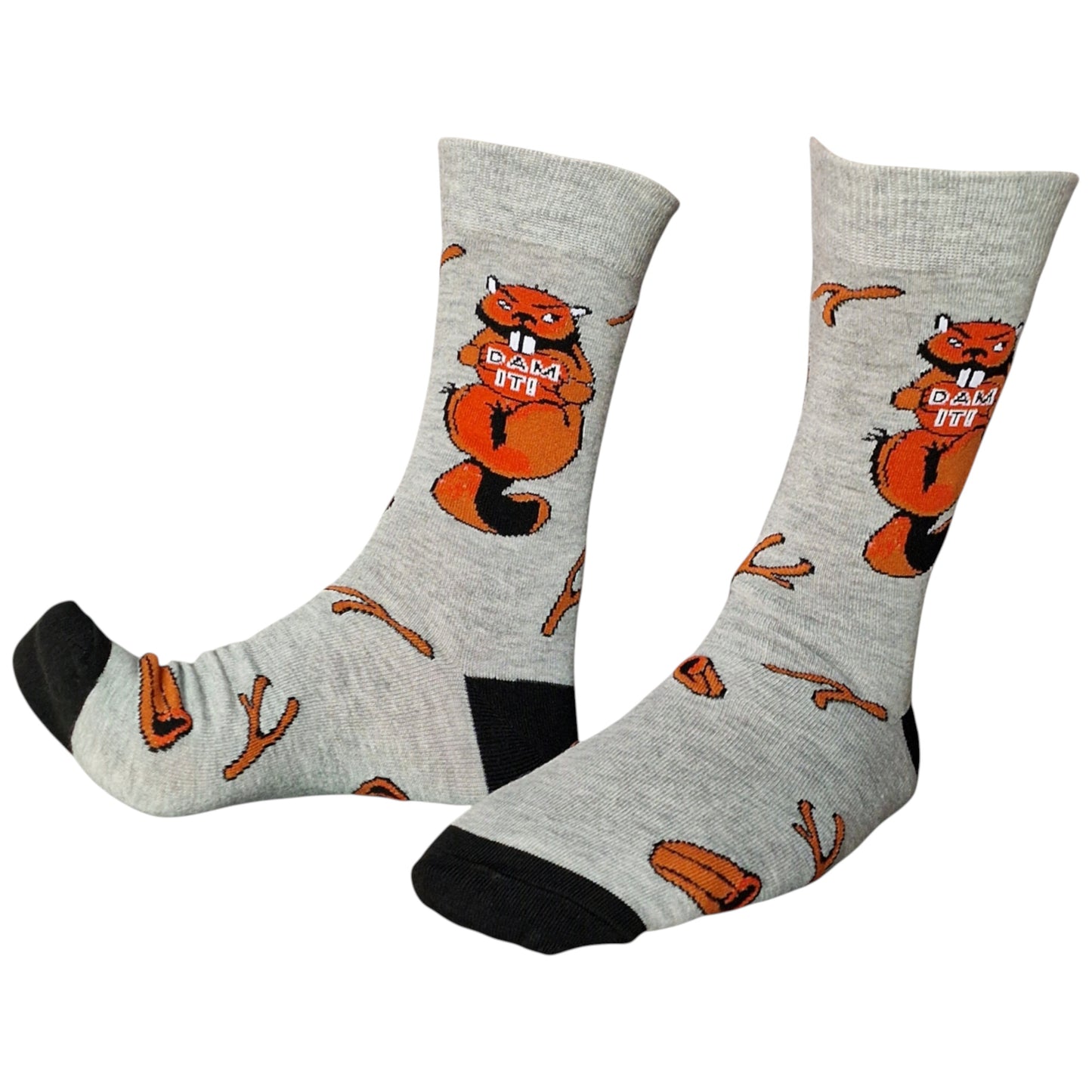 North American Beaver, Twigs & Logs "Dam It!" Mens Grey Sock Shack Socks