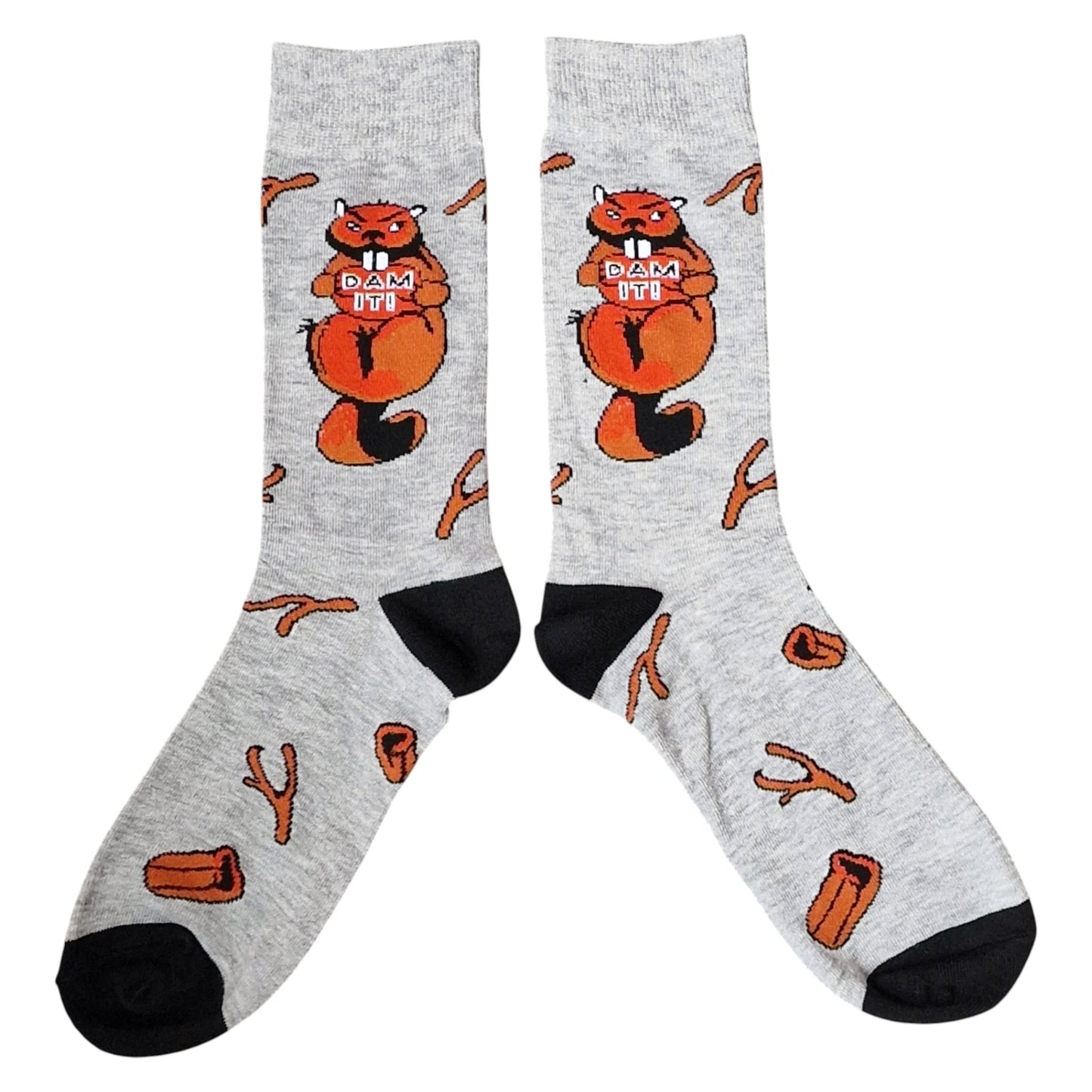 North American Beaver, Twigs & Logs "Dam It!" Mens Grey Sock Shack Socks