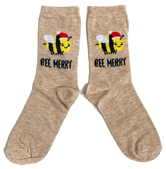 Bee Merry Word Pun Apiarist Xmas Ladies Socks
