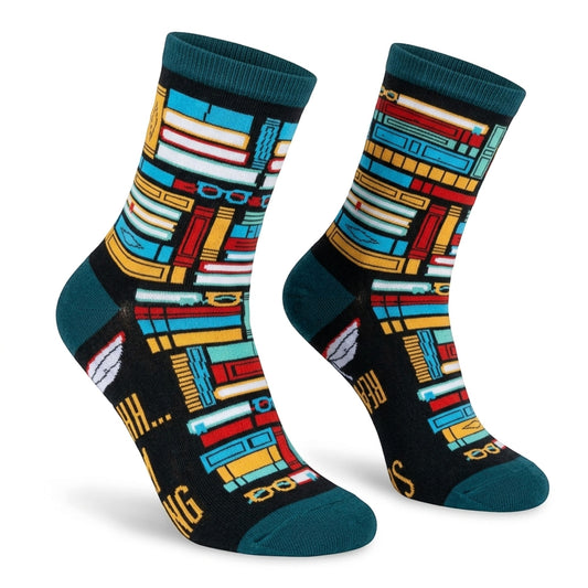 Bookworm Books Library "Shh I'm Reading" On Sole Ladies Black Socks