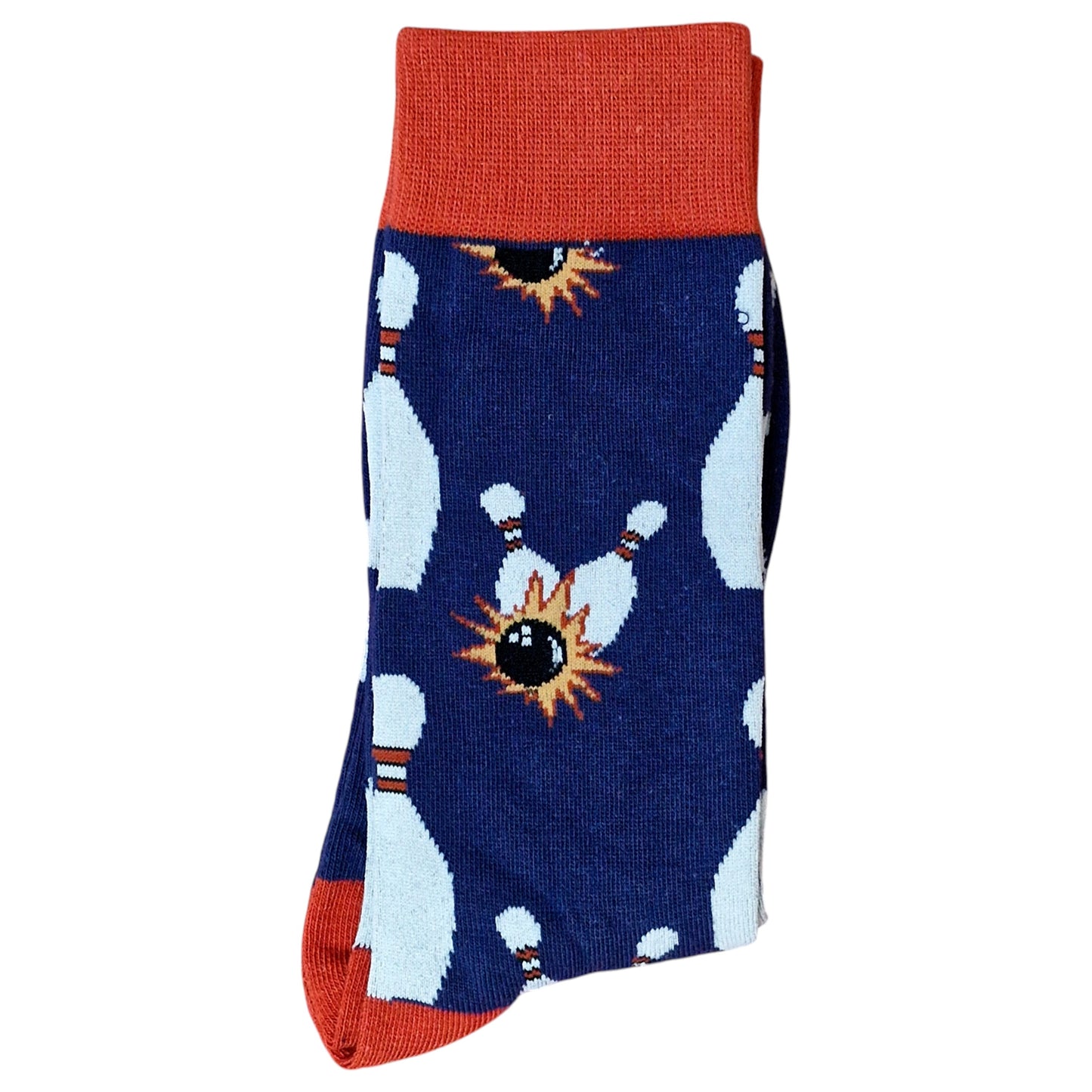 Ten Pin Triumph: Fine Knit Bowling Strikes & Skittles Fun Mens Socks