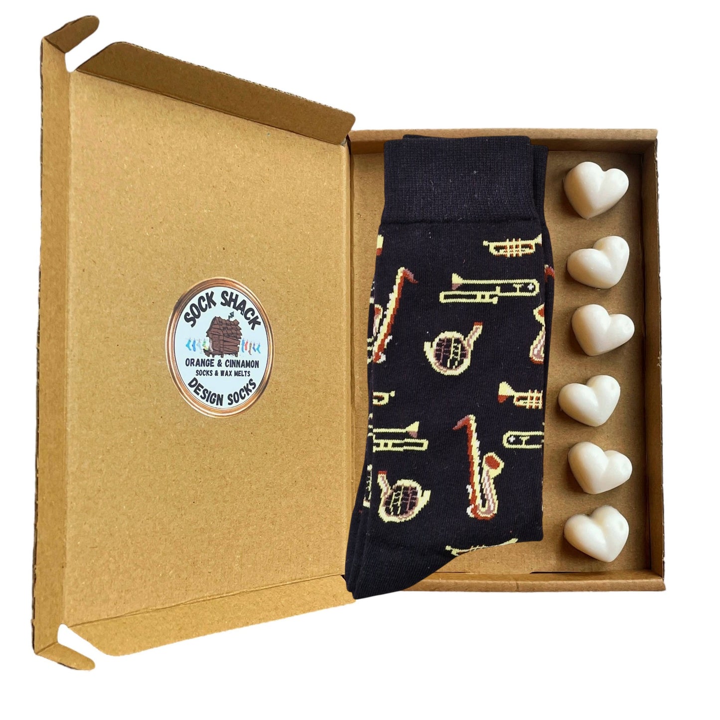 Jazz & Blues Brass Trumpets Black Men's Socks & Wax Melts Gift Set