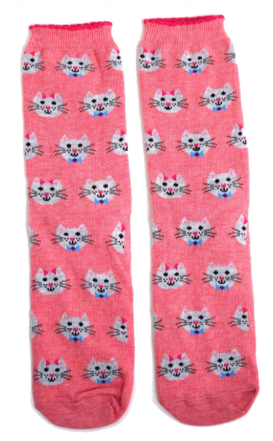 Pretty Kitty Cats In Bow Ties Coral Ladies Socks