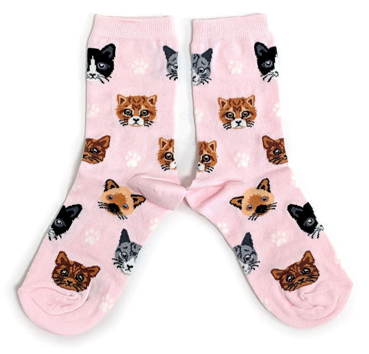 Cat Face Pink Feline Faces Ladies Socks