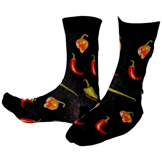 Scotch Bonnet, Fresno & Jalapeño Hot Chili Peppers Mens Black Sock Shack Socks