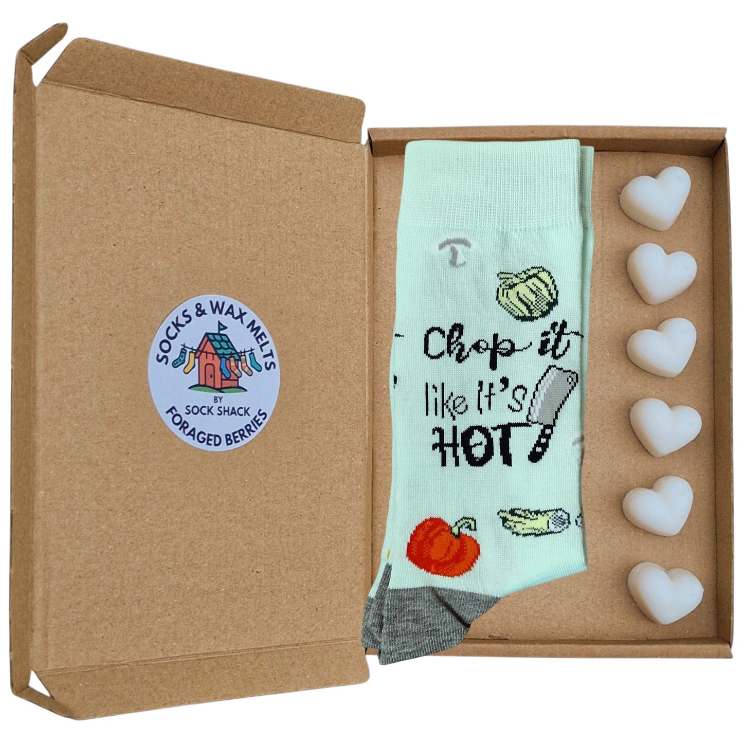 Chop It Like It's Hot Chef Mushroom Pepper Vegetarian Mens Blue Socks & Wax Melts Gift Set