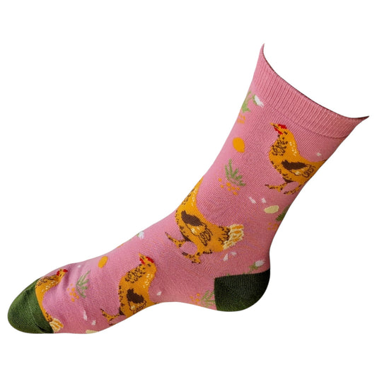 The Chickens And The Eggs Pecking Cock Cockerels Pink Mens Socks