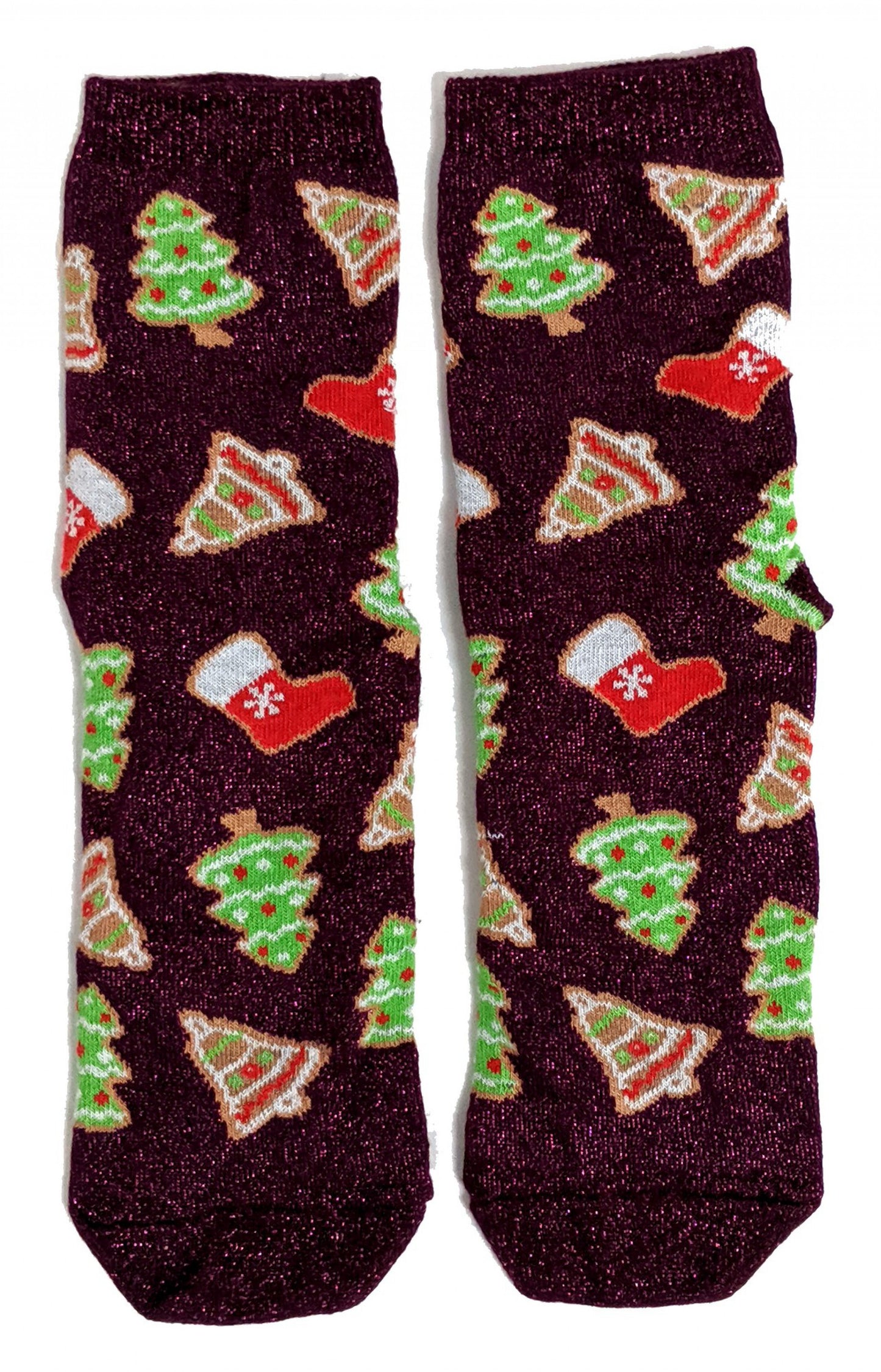 Sparkly Gingerbread Cookie Shapes Xmas Ladies Socks