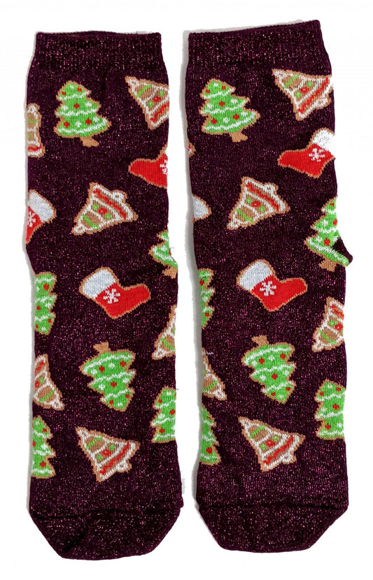 Sparkly Gingerbread Cookie Shapes Xmas Ladies Socks