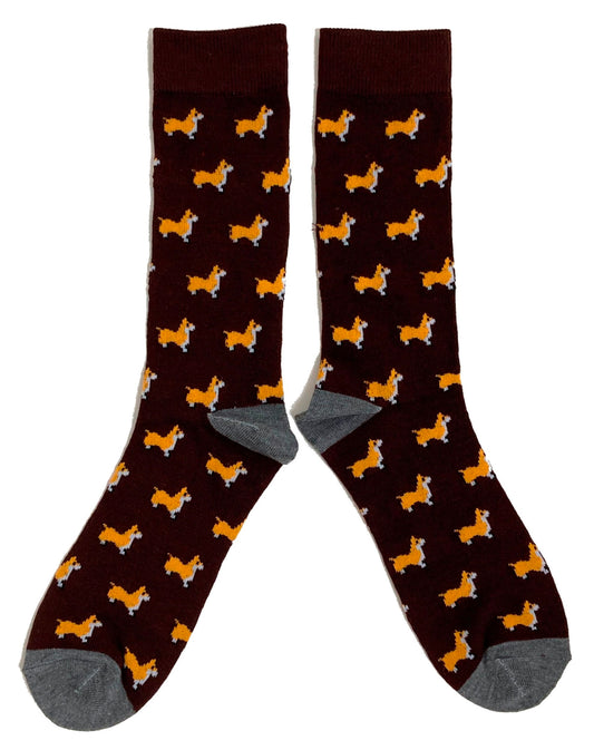 Litter Of Welsh Pembroke Corgi Dogs All Over Pattern Brown Mens Socks