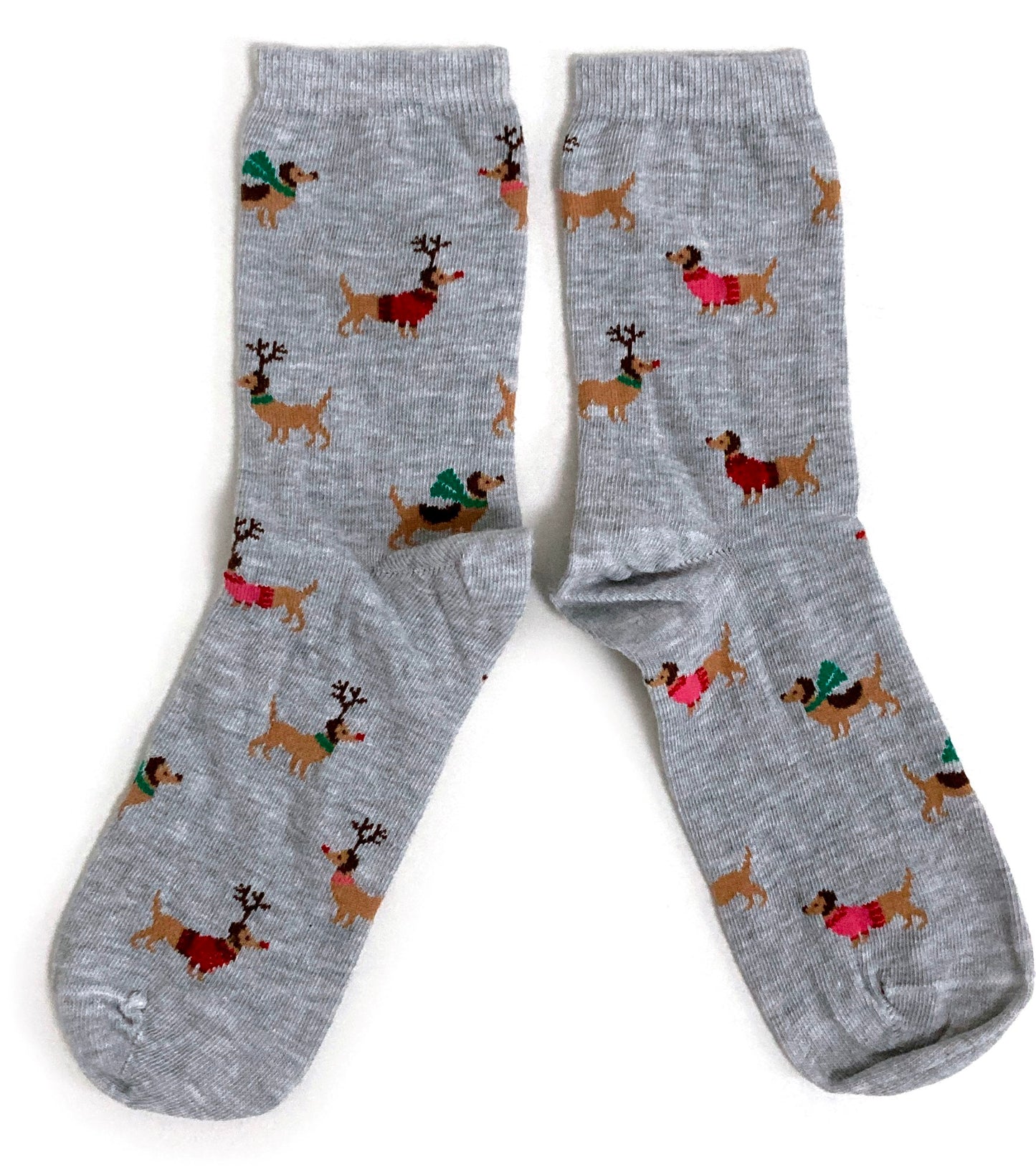 Damen Weihnachts-Dackel mit Geweih, graue Socken