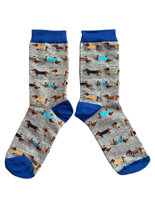 Silly Sausages Wiener Dachshund Dogs Grey Ladies Socks