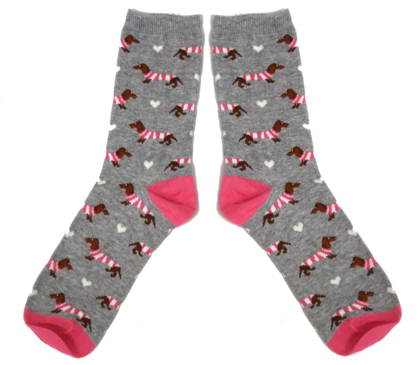 Litter Of Sausage Dogs Dachshunds In Pink Striped Jumpers Ladies Socks