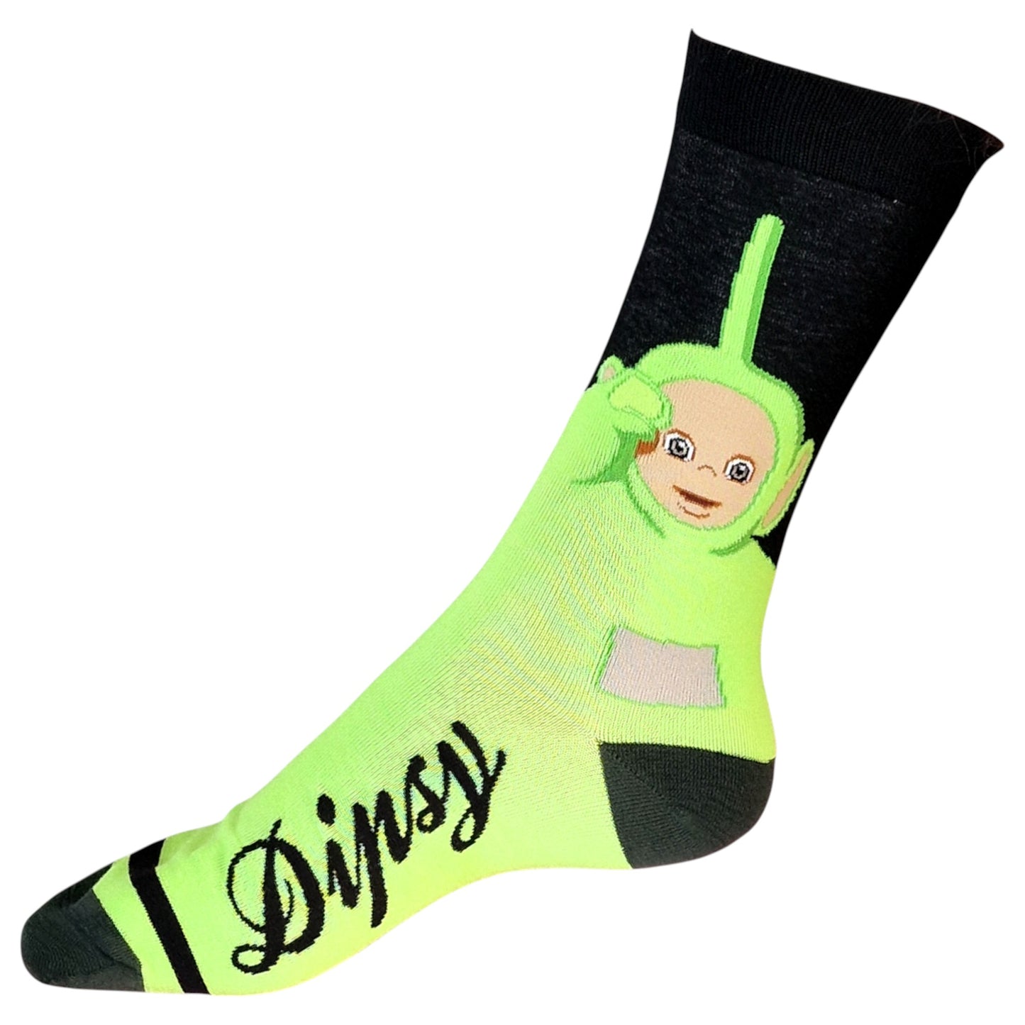 Teletubbies Dipsy's Dance: Green Machine Tubby Hugs Mens Black Socks