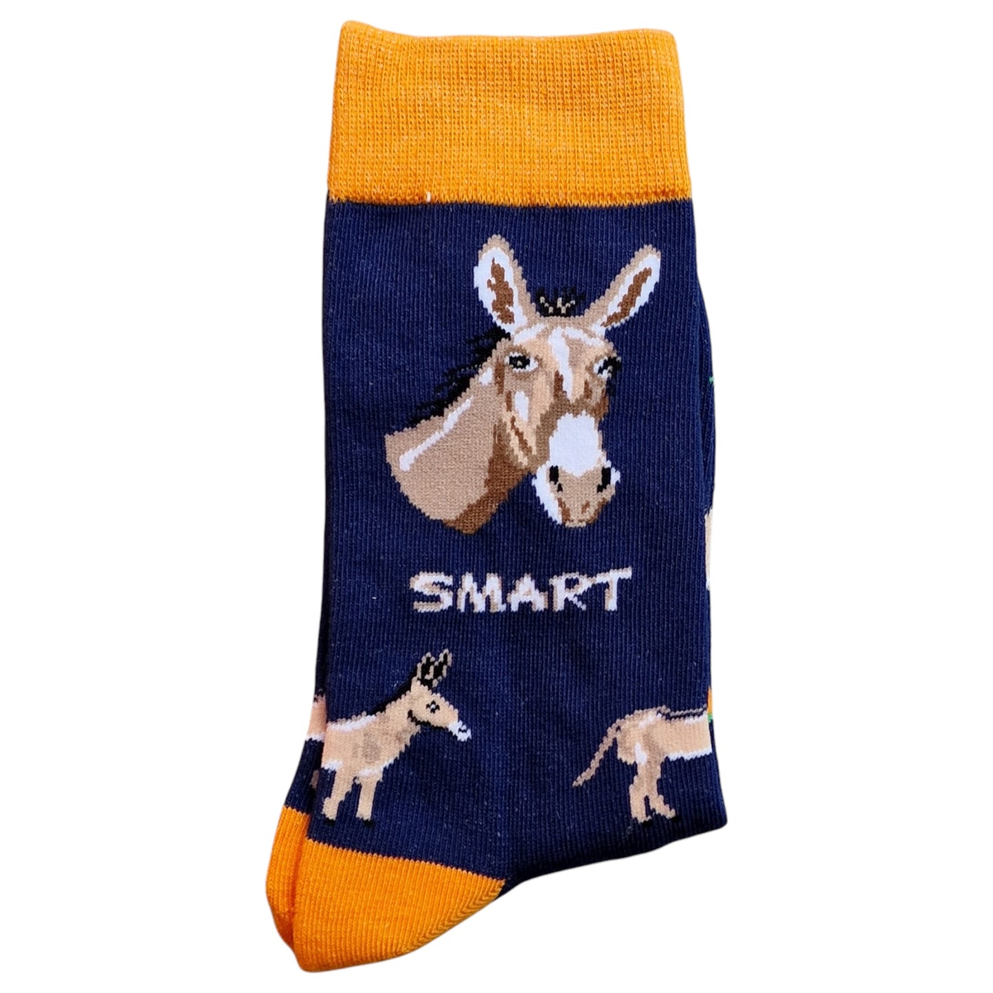 Donkey Face Mule Smart Ass And Carrots Soft Blue And Orange Mens Socks