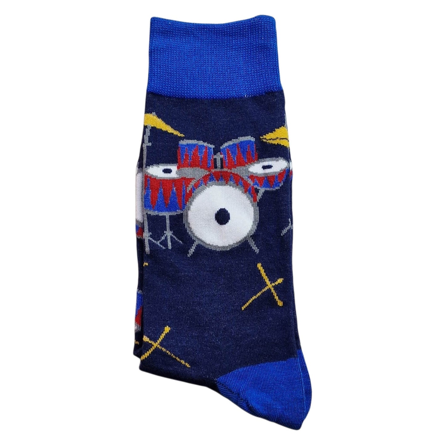 Indy Band Drummer Drum Kit & Cymbals Rock Stars Mens Blue Socks