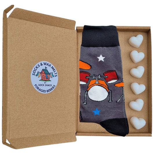 Drum Kit & Cymbals Musician Drummer Rock Stars Mens Socks & Wax Melts Gift Set