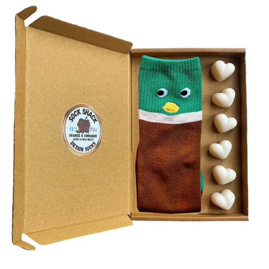Curious Mallard Duck 3D Beak Ribbed Soft Ladies Ankle Socks & Wax Melts Gift Set