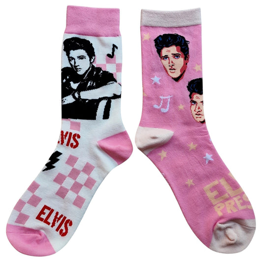 Elvis Jailhouse King 1950s Pink Chequer Rock & Roll Odd Pair Ladies Socks