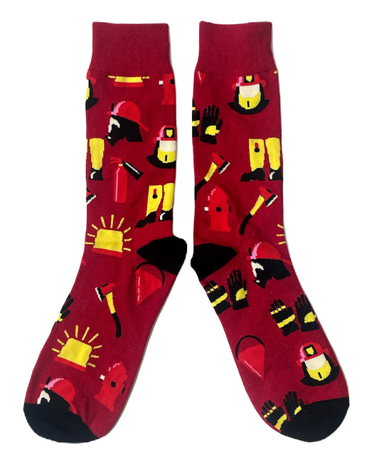 Red Fire Fighter Fireman Mens Socks