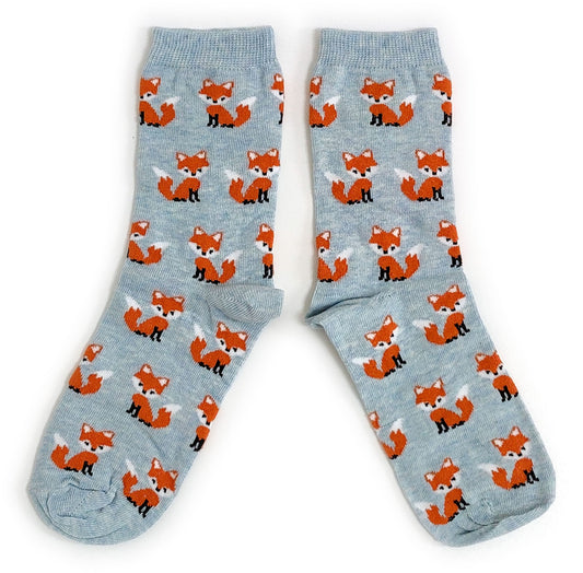 Pastellblaue Socken „Skulk Of Orange Foxes“ für Damen