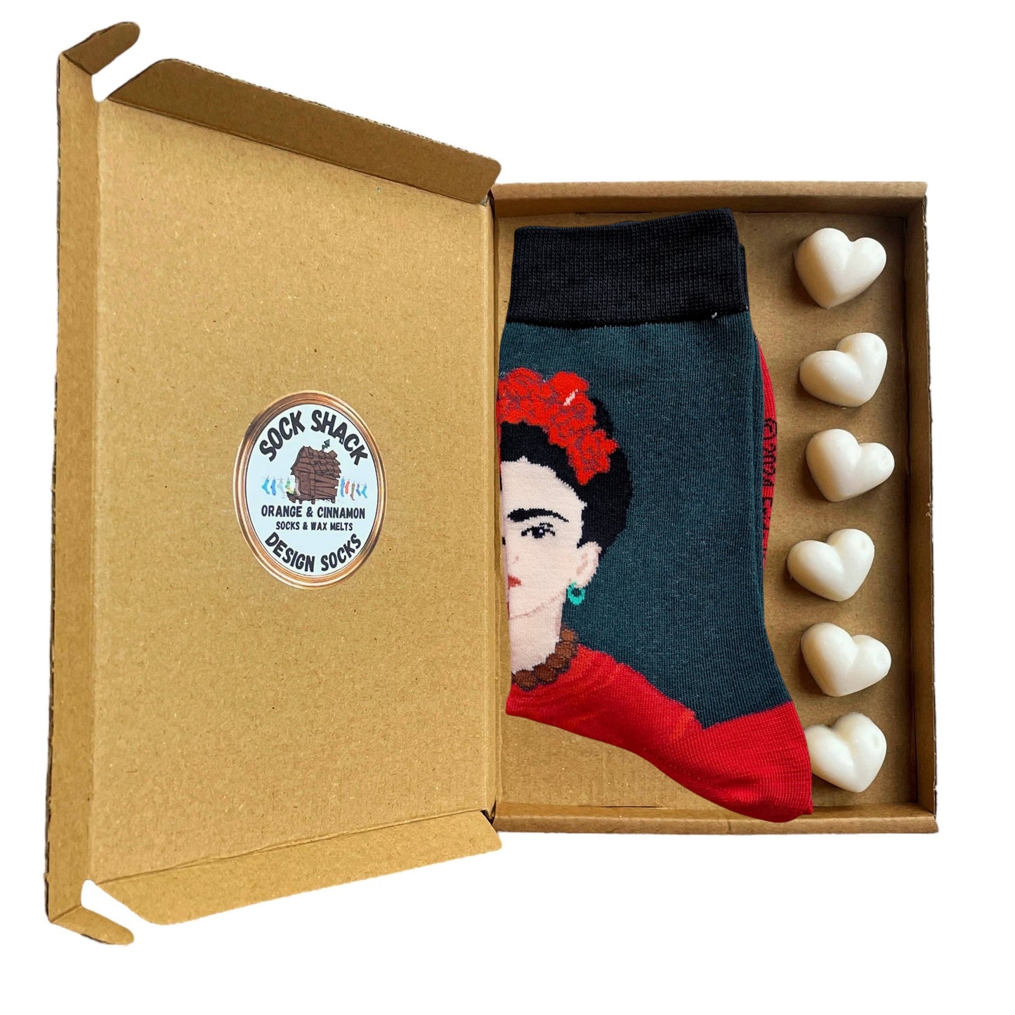 Frida Kahlo Green & Red Floral Ladies Artist Socks & Wax Melts Gift Set