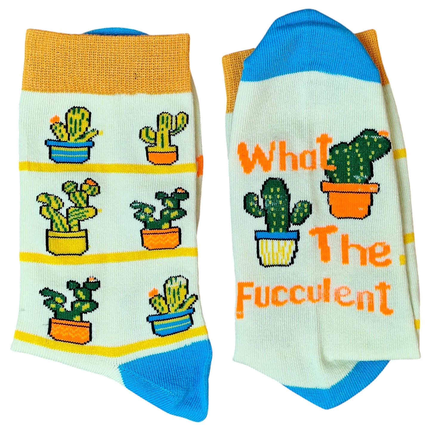 Prickly Humour: "What the Fucculent?" Green Cacti Ladies Gardening Socks