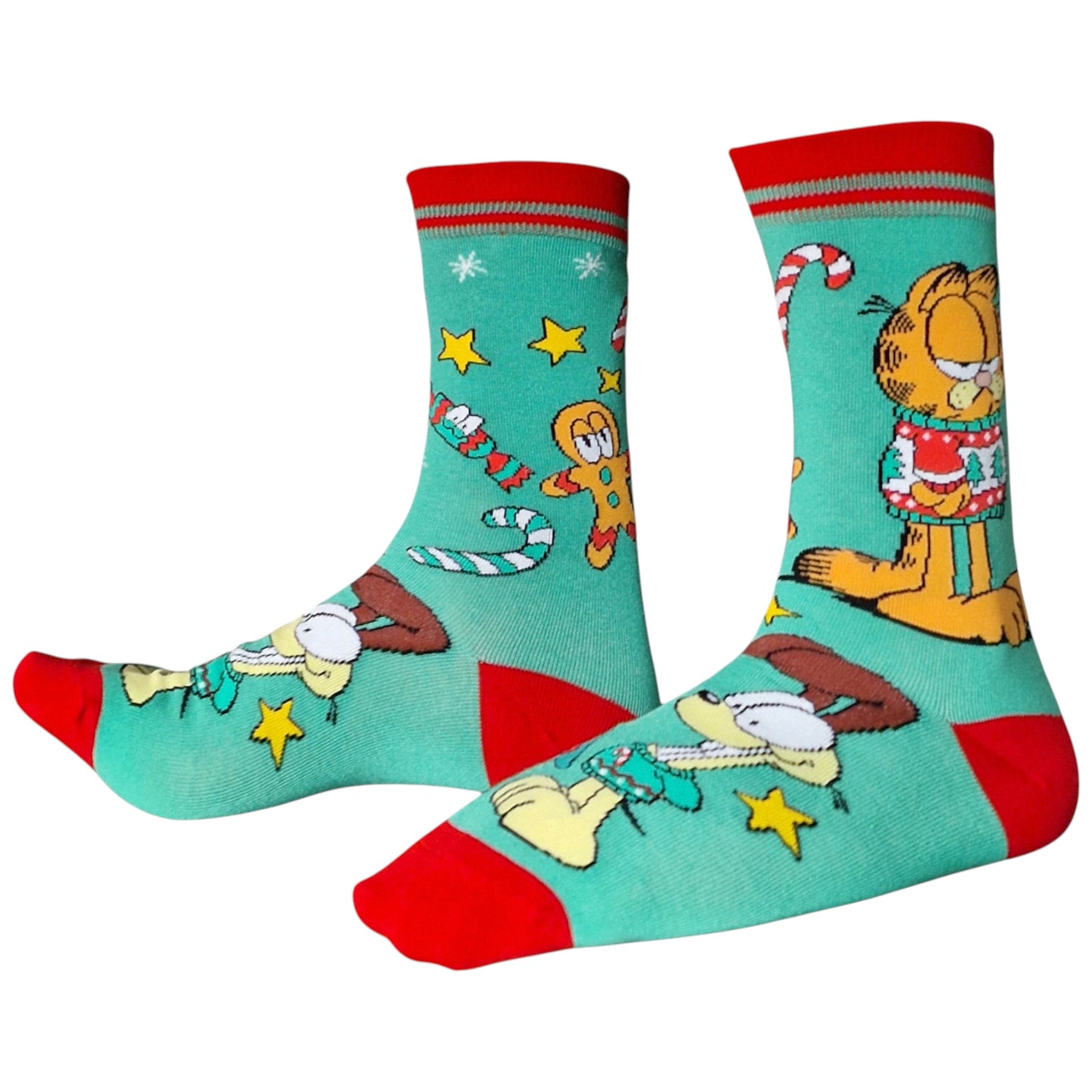 Garfield Grumpy Cat Wearing His Christmas Jumper Ladies Green Sock Shack Socks