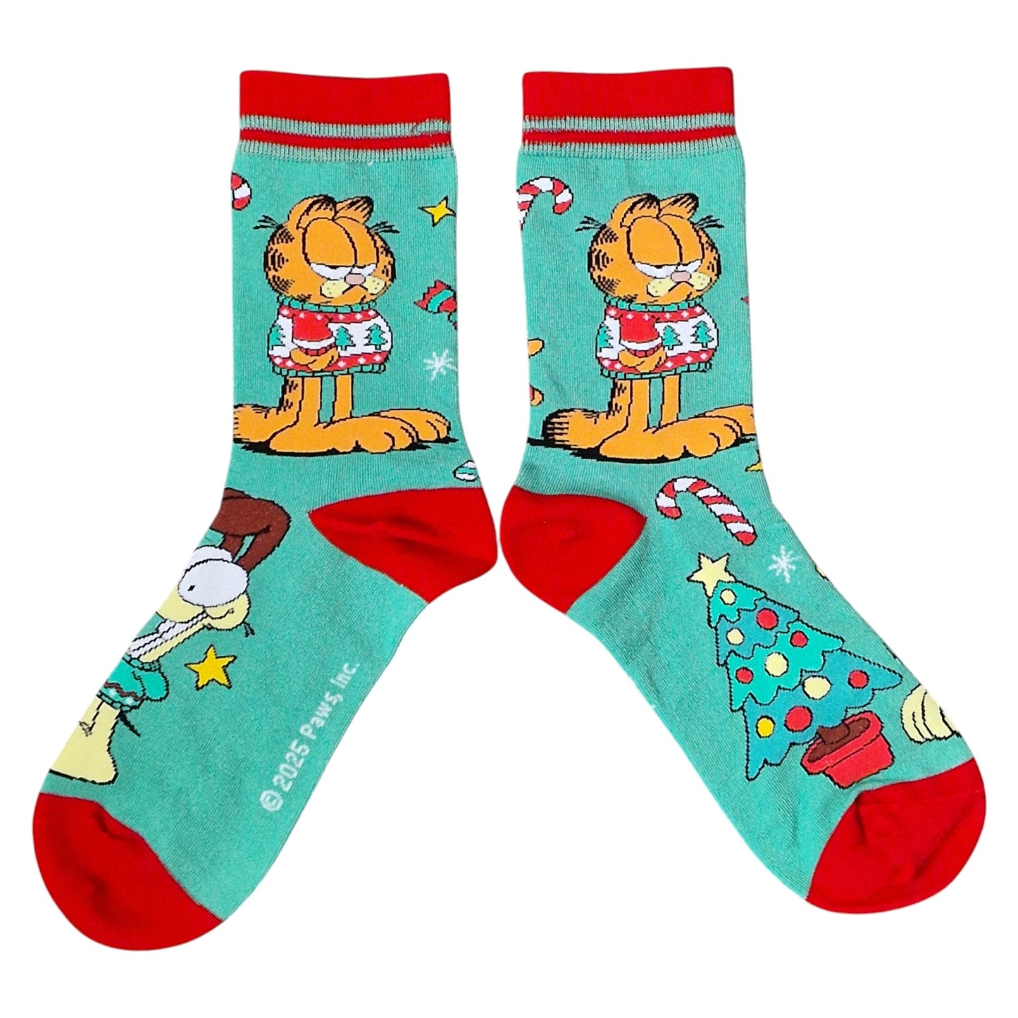Garfield Grumpy Cat Wearing His Christmas Jumper Ladies Green Sock Shack Socks
