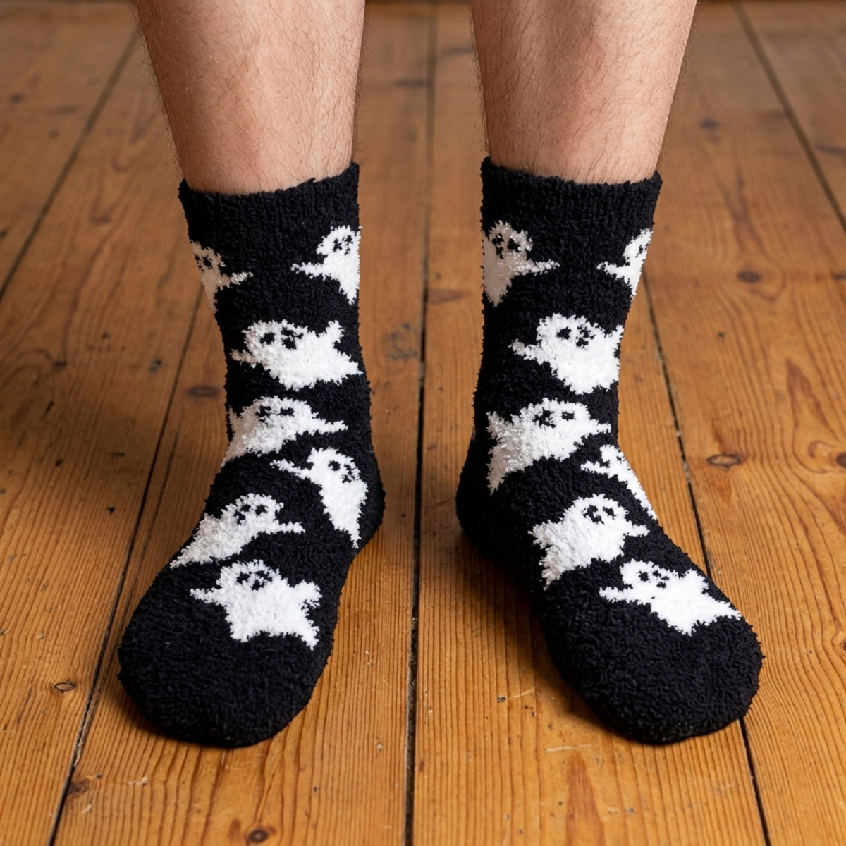 Spooky Ghost Paranormal Mens Black & White Warm Winter Cosy Bed Socks