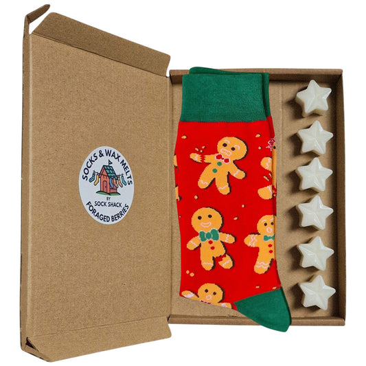 Oh Snap Gingerbread Men With Broken Legs Mens Red Christmas Socks & Wax Melts Gift Set
