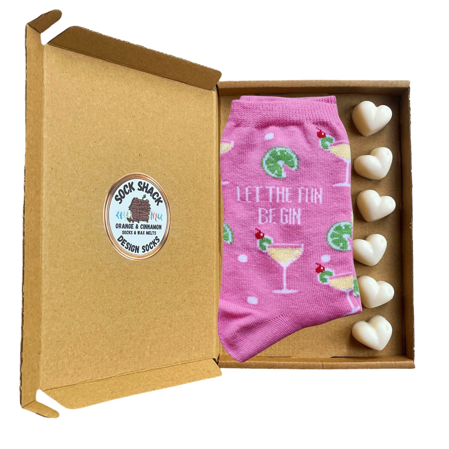 Let The Fun Be Gin Ladies Pink Cocktail Socks & Wax Melts Gift Set