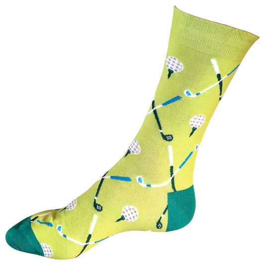 Hole-in-One Hues: Green Fairway With Clubs & Golf Ball Tees Mens Socks