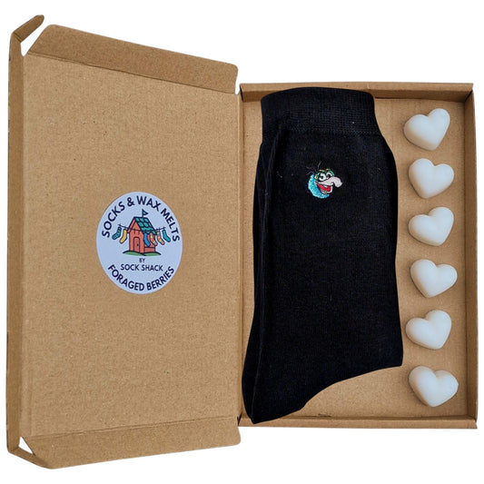 Gonzo The Great Embroidered Face Muppet Show Mens Black Socks & Wax Melts Gift Set
