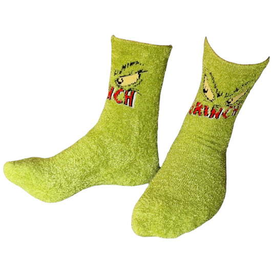 The Grinch Pair Of Peeping Eyes Bright Green Cosy Soft Ladies Sock Shack Socks