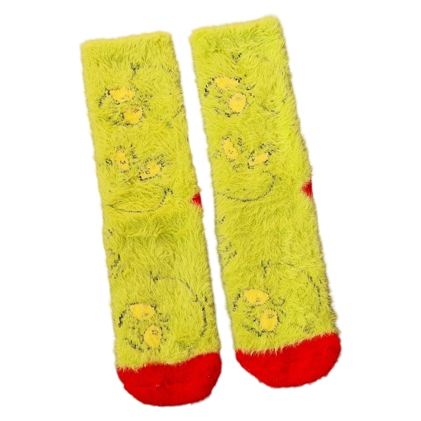 The Grinch Faces All Over Bright Green Fluffy Ladies Gripper Socks & Wax Melts Gift Set