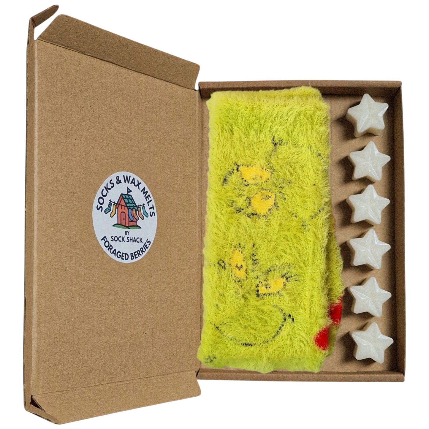 The Grinch Faces All Over Bright Green Fluffy Ladies Gripper Socks & Wax Melts Gift Set