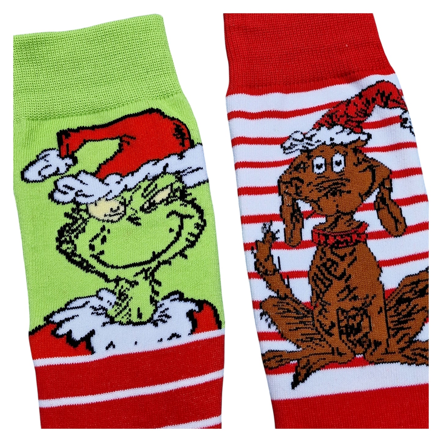 Grinch & Max Dog Red Green Striped Odd Christmas Pattern Mens Sock Shack Socks