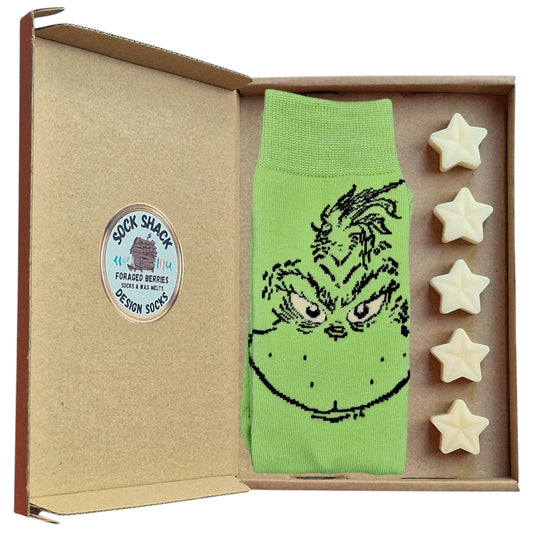 Stink Stank Stunk Green Grinch Christmas Phrase Mens Socks & Wax Melts Gift Set