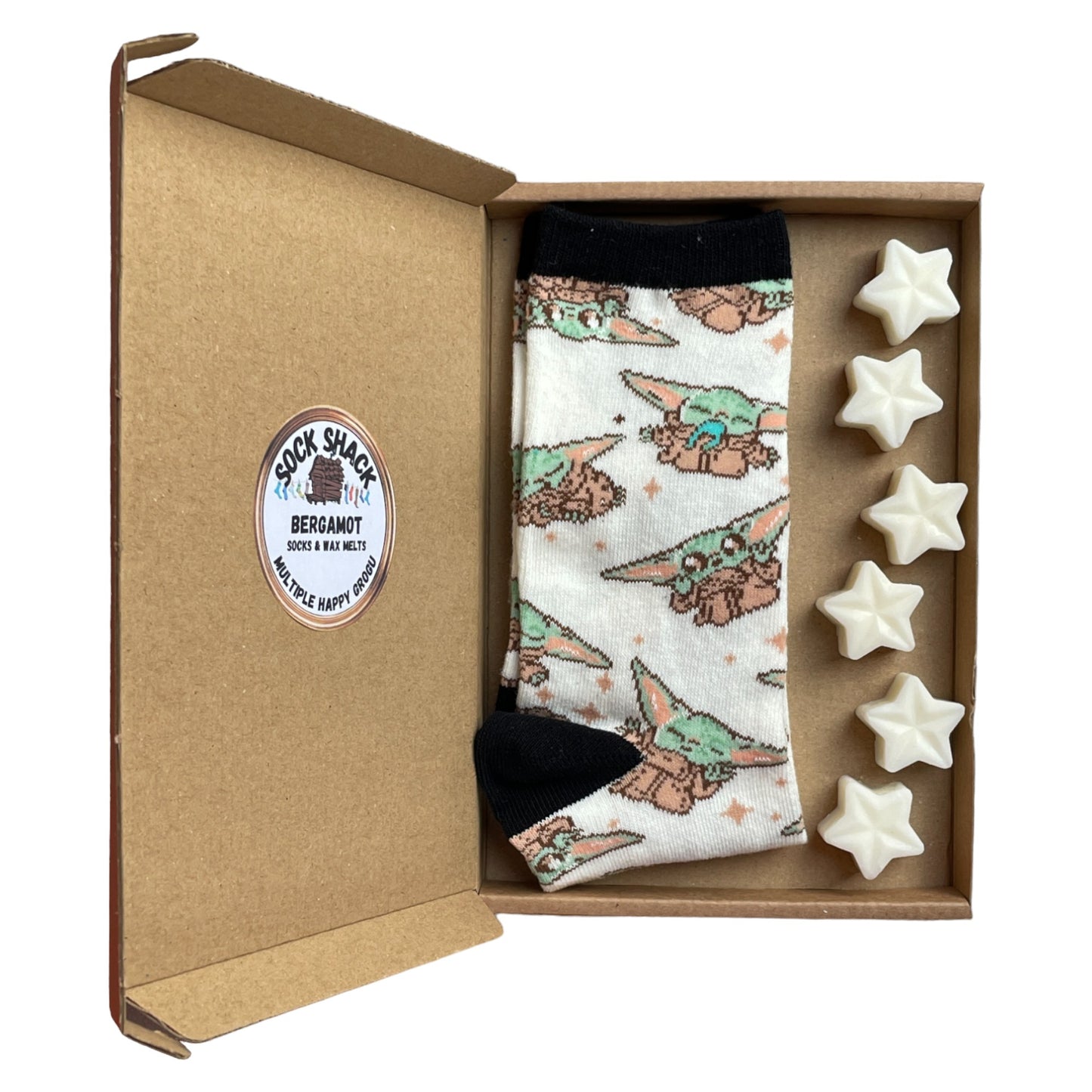 Multiple Happy Grogu Yoda Design Ladies Socks & Wax Melts Gift Set Choice Of Fragrance