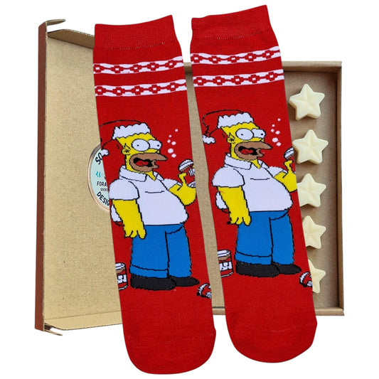 Homer Simpson Santa Beer Can Christmas Mens Socks & Wax Melts Gift Set