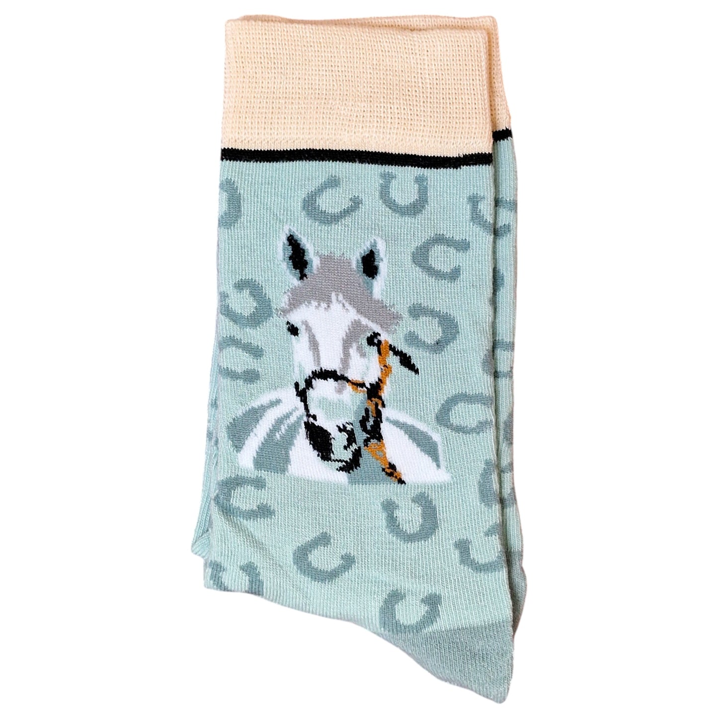 Equestrian Dreams: Soft Blue Horse & Lucky Horseshoes Ladies Socks