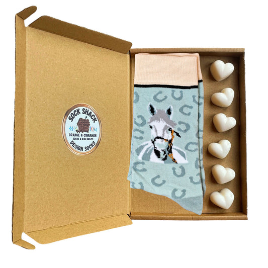 Equestrian Dreams Soft Blue Horse Ladies Socks & Wax Melts Gift Set