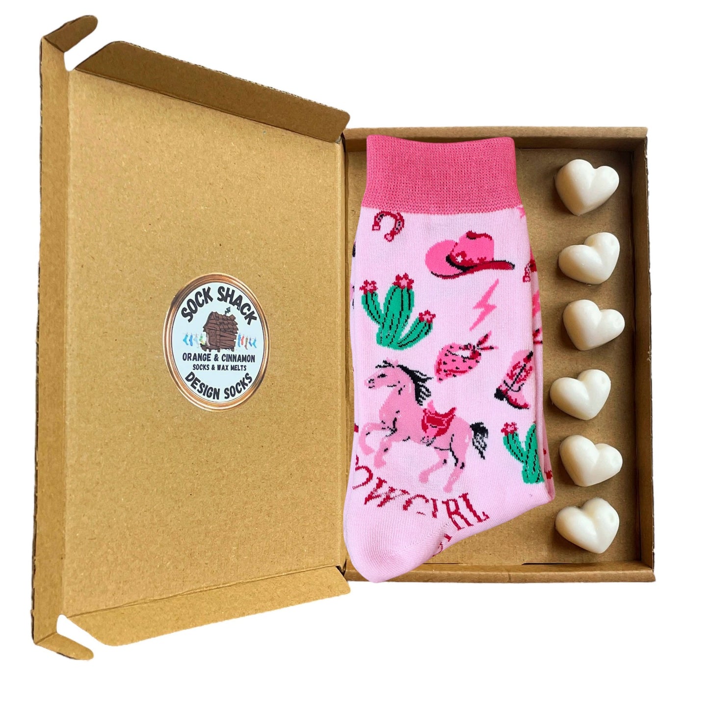 Baby Pink Cowgirl Horses Boots Pony Club Ladies Socks & Wax Melts Gift Set